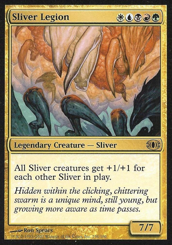 Sliver Legion: 7/7 and costs all 5 mana types!